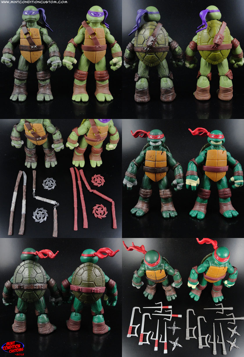 Custom Nickelodeon Teenage Mutant Ninja Turtles Comparison Shots with Original Factory Playmates Figures