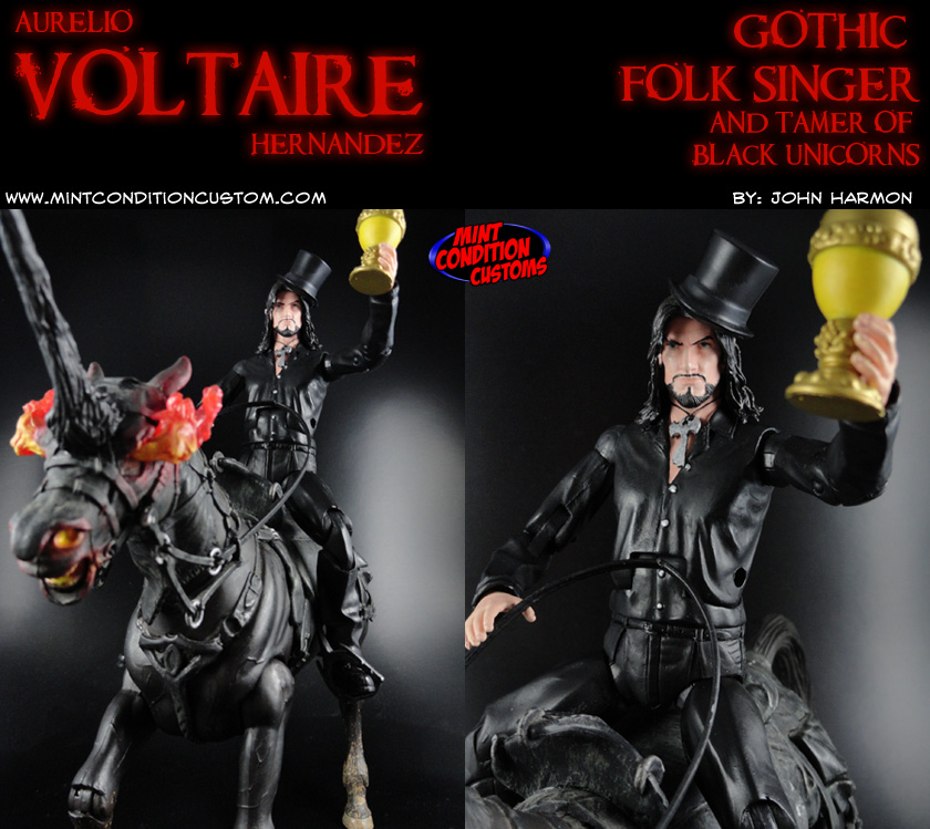 Custom 6" Aurelio Voltaire Action Figure Gothic Folk Singer Black Unicorn